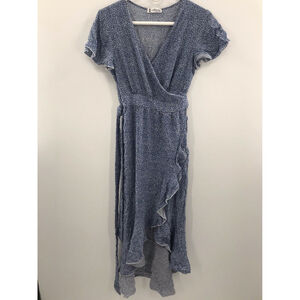 ABYOXI Blue Floral Ruffle Hem Waist Tie Dress Women’s size Large